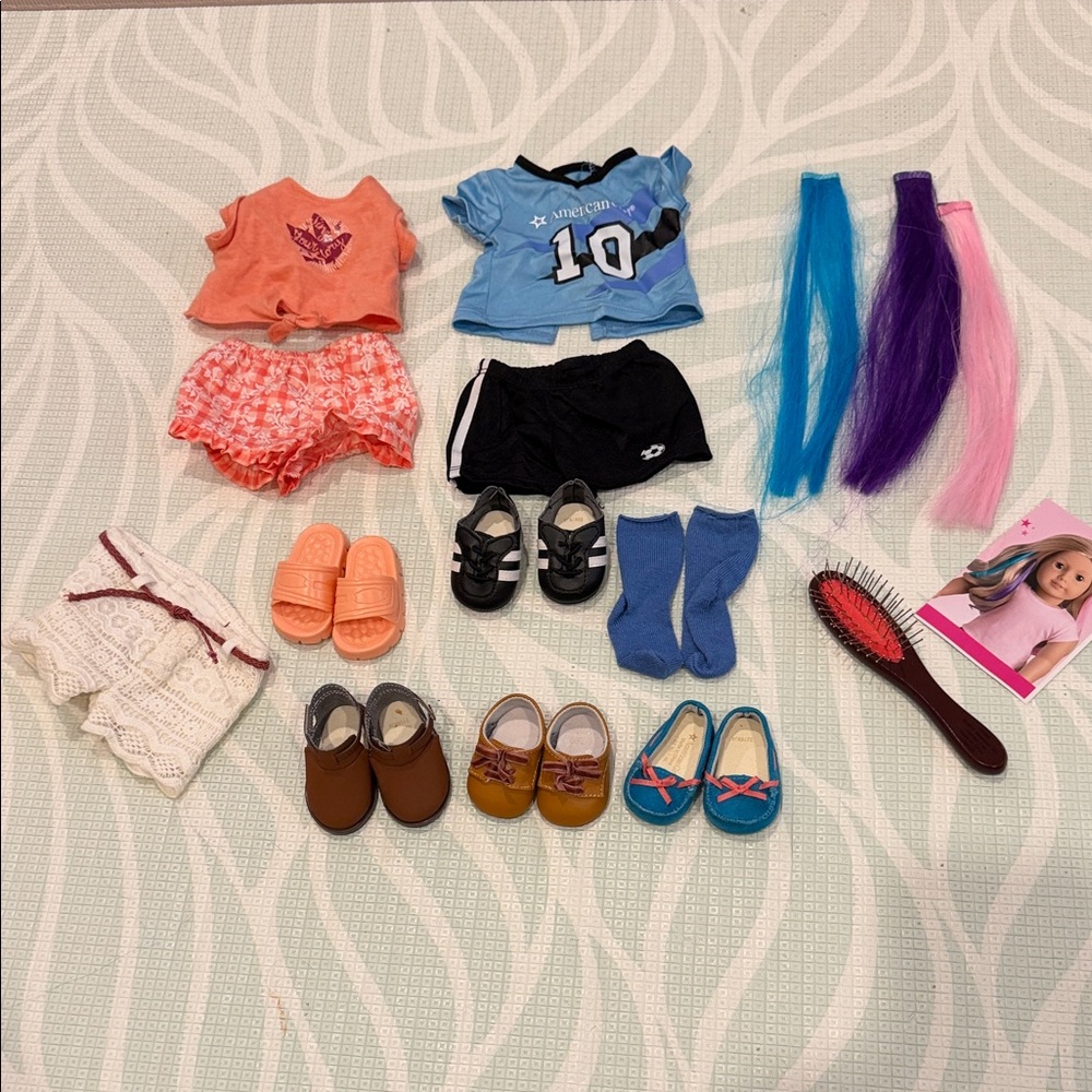 American Girl Doll Clothing and Accessories Set with Blue and Pink Highlights